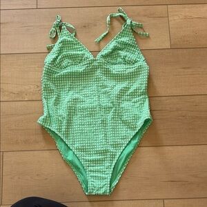 Time and Tru Mint Green Textured One-Piece Swimsuit with Tie Straps